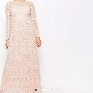 Blush pink maxi dress floral 3D embroidery